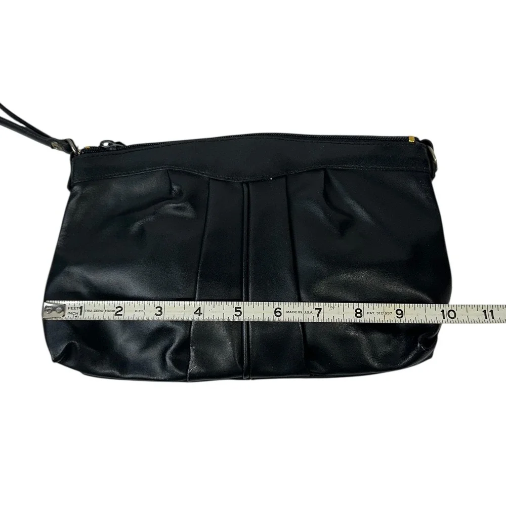 VTG Holiday Fair Wristlet Clutch Bag Womens Black Leather Look Zip Pouch Evening